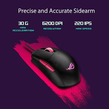 ASUS Optical Gaming Mouse - ROG Strix Impact II Electro Punk Edition | 6,200 DPI Sensor | Wired Gaming Mouse for PC | Ultimate Comfort | Aura Sync RGB, Armoury II