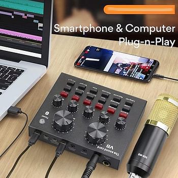 V8 Live Sound Card Microphone Set With Rechargeable 12 Kinds Of Auxiliary Background Sound K Song Singing Equipment With Bluetooth Connection