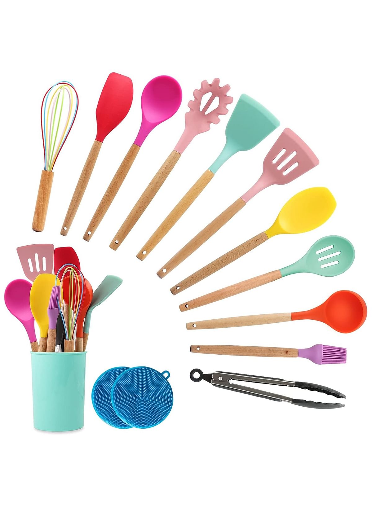 14 Pcs Silicon Kitchen Utensils Set, Non-stick Heat Resistant Silicone, Cooking Utensils With Tongs Spoon Spatula Cooking (Multicolour)