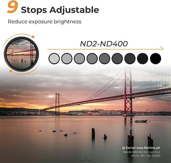 K&F Concept 72mm Variable ND Lens Filter ND2-ND400 (1-9 Stops) 18 Multi-Layer Coatings Adjustable Neutral Density Ultra Slim Lens Filter for Camera Lens