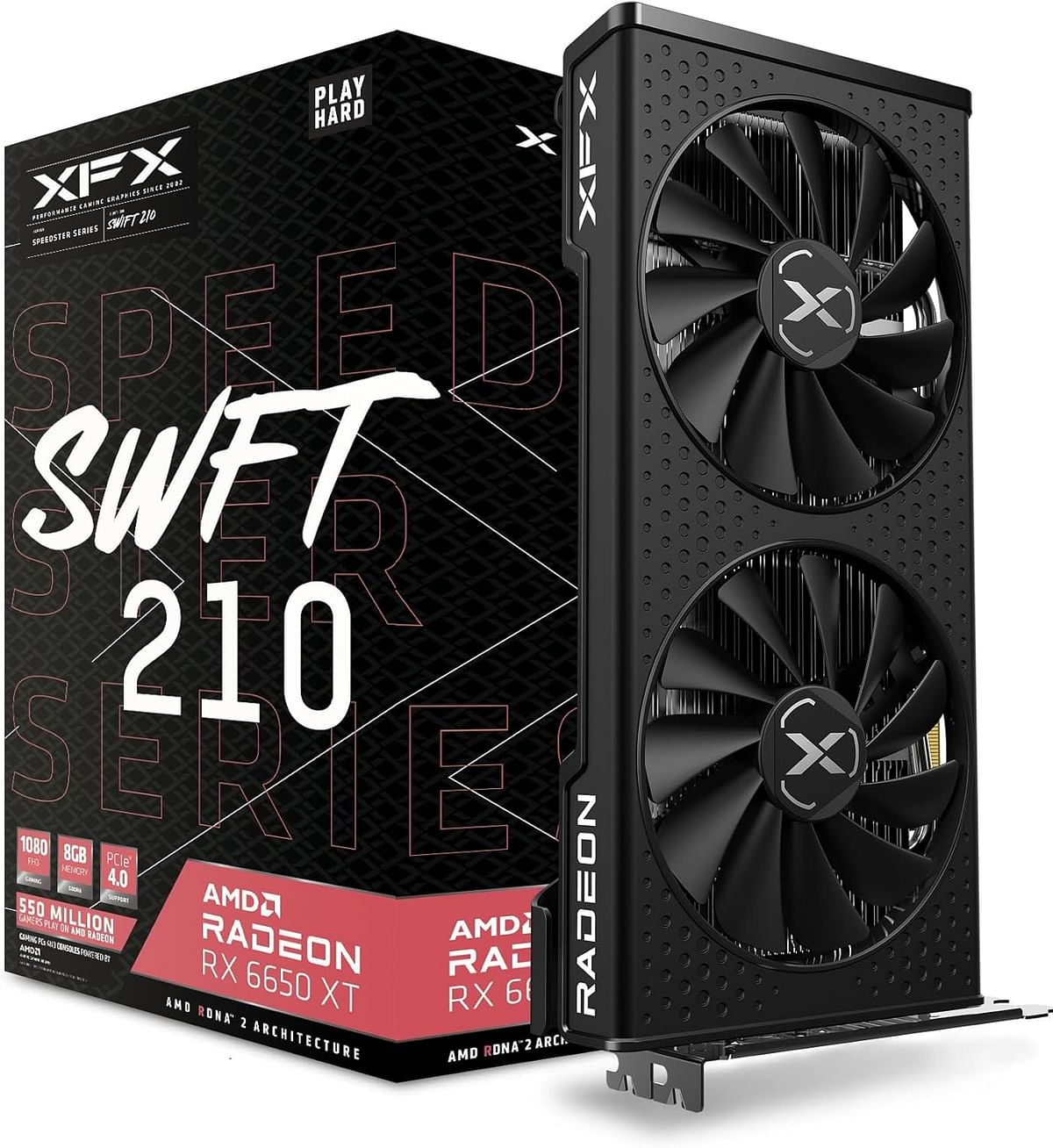 بطاقة الرسومات XFX Speedster SWFT210 Radeon RX 6650XT CORE للألعاب – ذاكرة 8 جيجابايت GDDR6، HDMI، 3xDP، RDNA 2