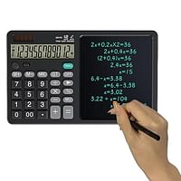 Big Desktop Calculator & 7.5 Inch LCD Writing Tablet/Pad 2in1, 2 Stylus 2 Take Notes/Leave Messages, 280 g, Use 4 Accounting/Arithmetic in Office, School, Home/Business Gift, Black Case & Screen, Green Ink