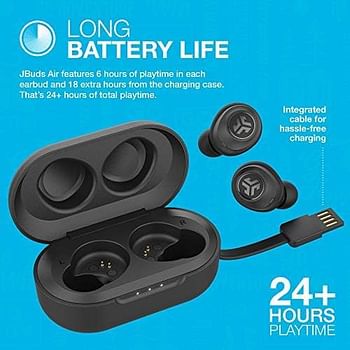 JLab Audio JBuds Air True Wireless Signature Bluetooth Earbuds + Charging Case  IP55 Sweat Resistance - Bluetooth 5.0 Connection - 3 EQ Sound Settings: JLab Signature, Balanced, Bass Boost - Black