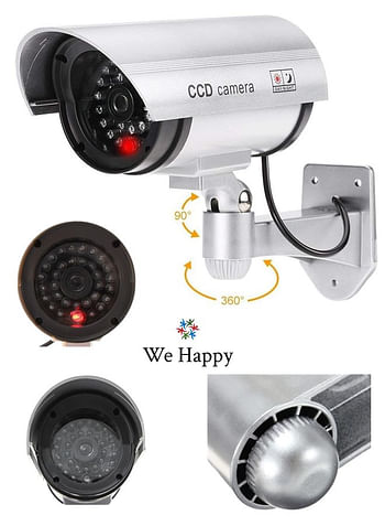 We Happy Dummy CCTV Security Camera with Flashing LED Light, Adjustable Fake Surveillance System Waterproof Bullet Design Safe For Outdoor Indoor Use