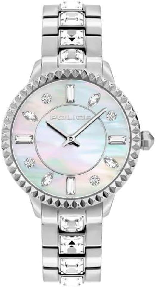 Police Mopion Women's Analogue Watch with White Mother Of Pearl Dial and Silver Stainless Steel Bracelet PL.16036BS-28M