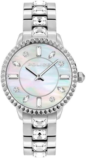 Police Mopion Women's Analogue Watch with White Mother Of Pearl Dial and Silver Stainless Steel Bracelet PL.16036BS-28M