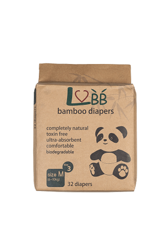 Bamboo disposable nappies M (6 - 10 kg) 32 pcs [Bamboo disposable nappies suitable for children from 0 to 3 years]