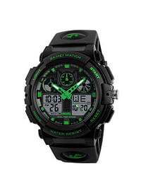 SKMEI 1270 Digital Analog Sport Watch Dual Display Waterproof LED Backlight Stopwatch Alarm and Dual Time Function Durable Wristwatch for Men Green