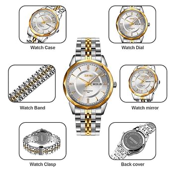 Skmei 9268 Luxury Quartz Movement Bussines Case Waterproof Watch For Men Silver/Gold/Silver