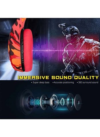 onikuma K1b Over-Ear Gaming Headset With Mic - PS4/PS5 Camou Red