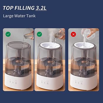 Sulfar Air Humidifier Top Filling 3.2L Cool Mist Ultrasonic Humidifier 3 Mist Level 8H Timer Waterless Auto Shut-Off Colorful Recycle Night Light Humidifiers for Home & Office