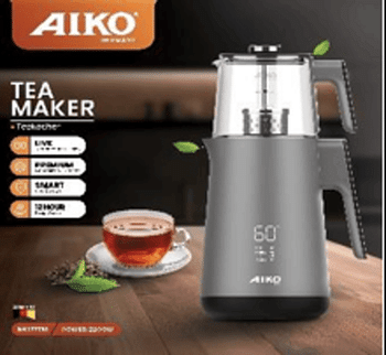 Aiko AK177TM Stainless Steel Body Beautiful Design Tea coffee Maker Steel Filter Capacity 2 Liters Teapot Temperature Live Display,  2200 Watt Shatterproof Glass Teapot