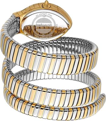 Just Cavalli Women's Signature Snake Watch Silver And Gold Bracelet Silver Dial