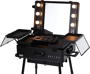 MAYLAN Makeup Train Stand Case With Pro Studio Artist Trolley And Lights, Black - Medium