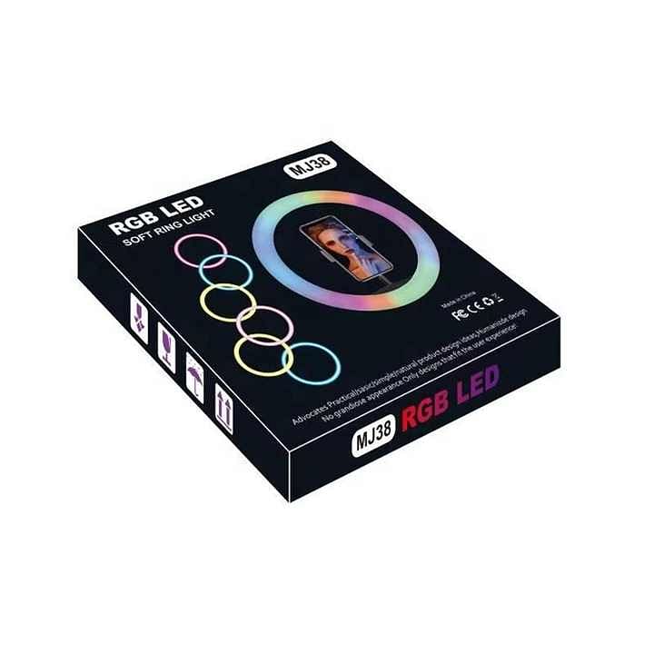 MJ38 RGB Circle Photography Lighting Led RGB Ring Light with Phone Tripod Stand for Selfile Live