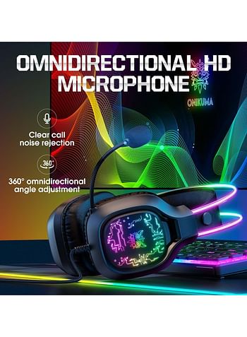 onikuma X22 Over-Ear Gaming Wired Headphones,Gaming Headset with Micphone,LED Light RGB Gamer Stereo Earphones for PS4/PS5/XOne/XSeries/NSwitch/PC- Black