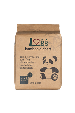 Bamboo disposable nappies L (9 - 14 kg) 30 pcs [Bamboo disposable nappies suitable for children from 0 to 3 years]