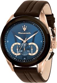 Maserati Men's Watch Traguardo Collection Quartz Movement Chronograph Brown Leather Watch - Blue Dial- size 45