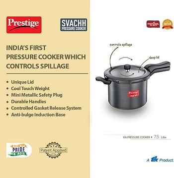 Prestige Svachh Pressure Cooker 7.5 Ltr with Hard Anodised Body | Grey