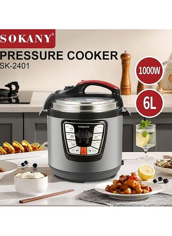 Sokany Multi Function Pressure Cooker, 6 Liters, 1000Watt Sk-2401 - Silver