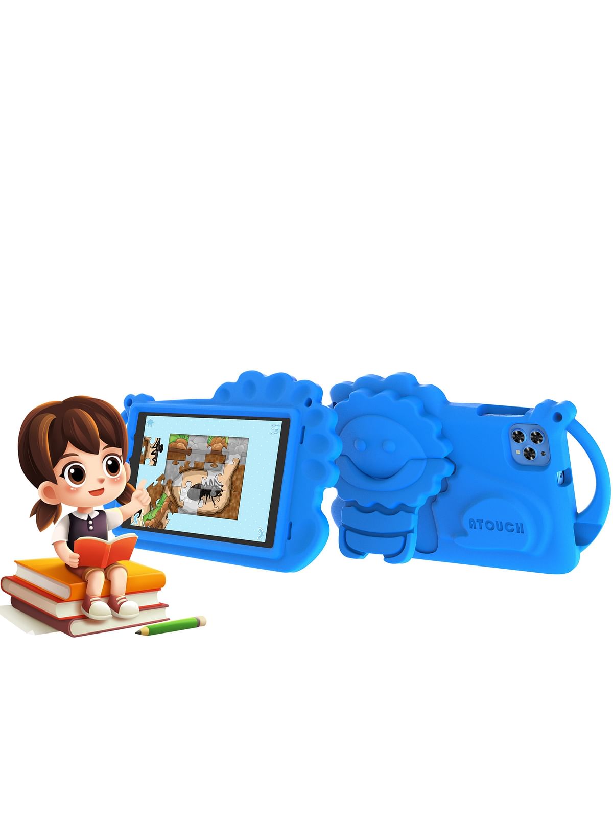 Android Kids Tablet Early Education 8 Inch Toddler Tab 8GB RAM 256GB ROM Bluetooth WiFi Dual SIM Parental Control Mode Dual Camera EVA Case with Built-in Stand Blue