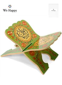 Muslim Al Quran Rehal Stand Foldable Wooden Holder for Holy Books Prayers Shelf for Eid Ramadan Religious Gift - Green