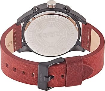 Police Men's Analogue Watch with Black Dial and Dark Red Leather Strap - PL.14837JSB-02