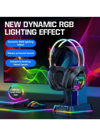 onikuma X22 Over-Ear Gaming Wired Headphones,Gaming Headset with Micphone,LED Light RGB Gamer Stereo Earphones for PS4/PS5/XOne/XSeries/NSwitch/PC- Black