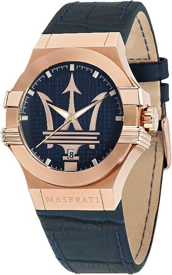 Maserati Watch Potenza 42mm 3h Rose Gold Case Blue Dial Blue Strap Size 42